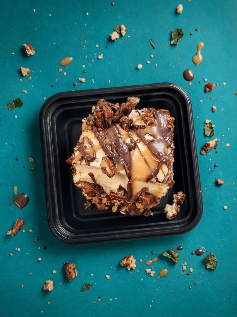Delicious dessert with sweet toppings and drizzle.